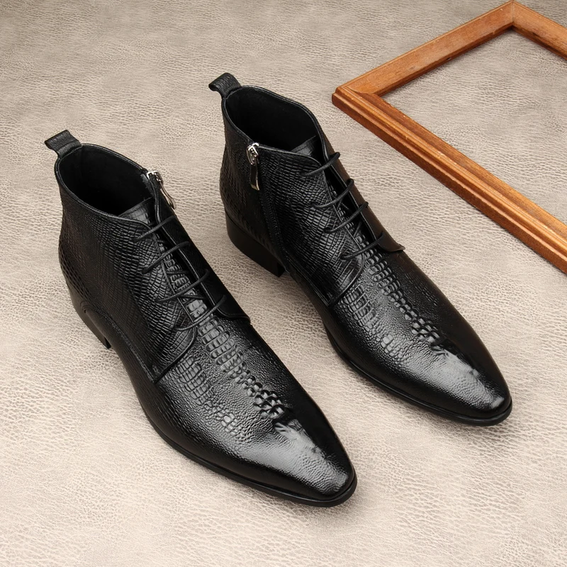 Men Shoes For Wedding - Botas de cuero genuino de lujo